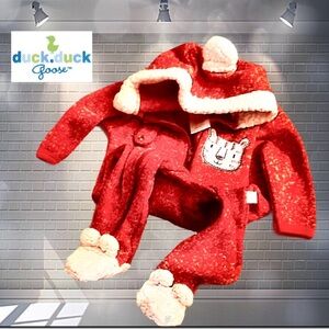 Duck Duck Goose Rust Footed Onesie Baby Outfit with Hoodie